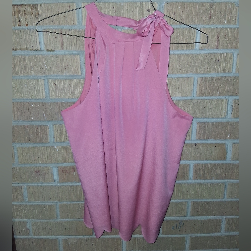 Maison Jules Pink Bow Detail Sleeveless Scalloped Top Size L